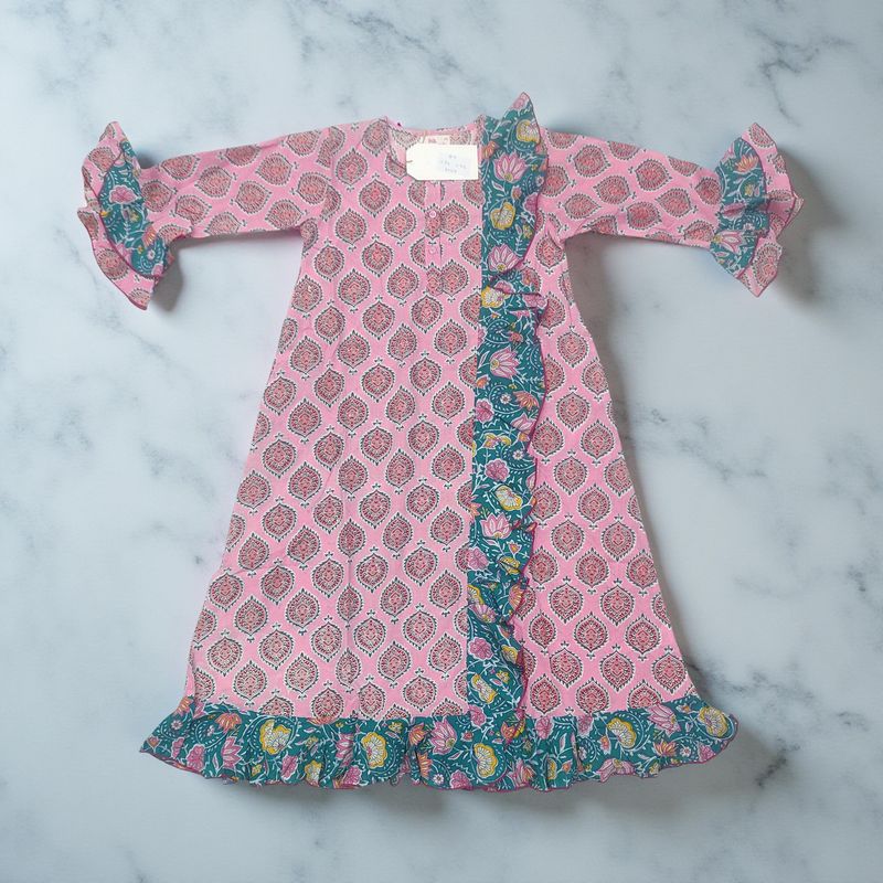 8-9 Year Princess Printed Cotton Girls Dress 42&quot; Long Jalabiya