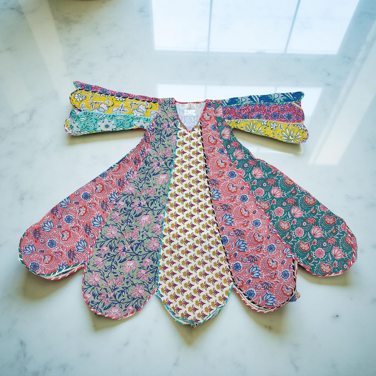 6-7 Year Meher Multi Printed Cotton Girls Dress 38&quot; Long Jalabiya