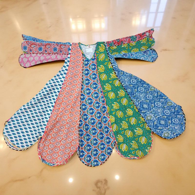 6-7 Year Meher Multi Printed Cotton Girls Dress 38&quot; Long Jalabiya