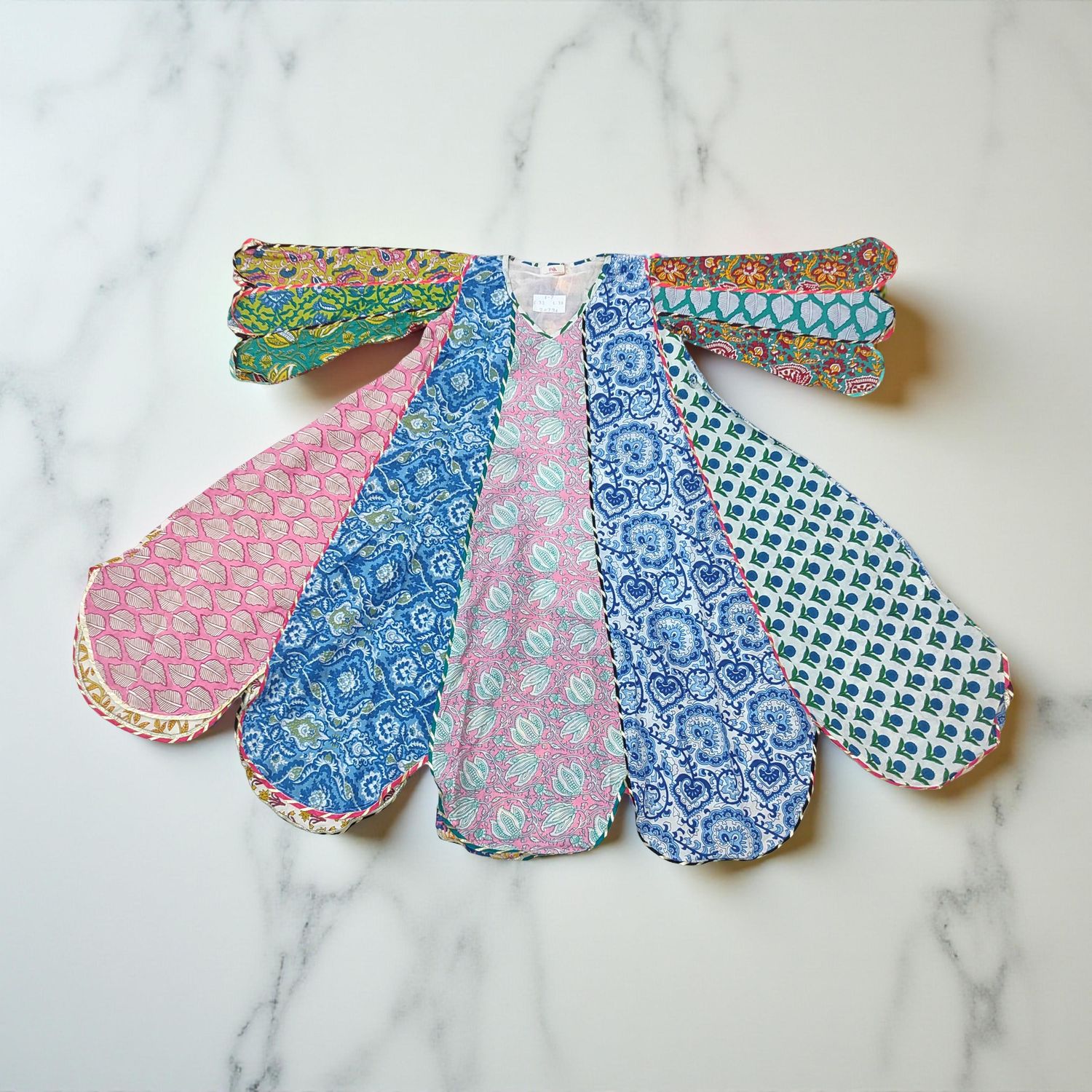 6-7 Year Meher Multi Printed Cotton Girls Dress 38&quot; Long Jalabiya