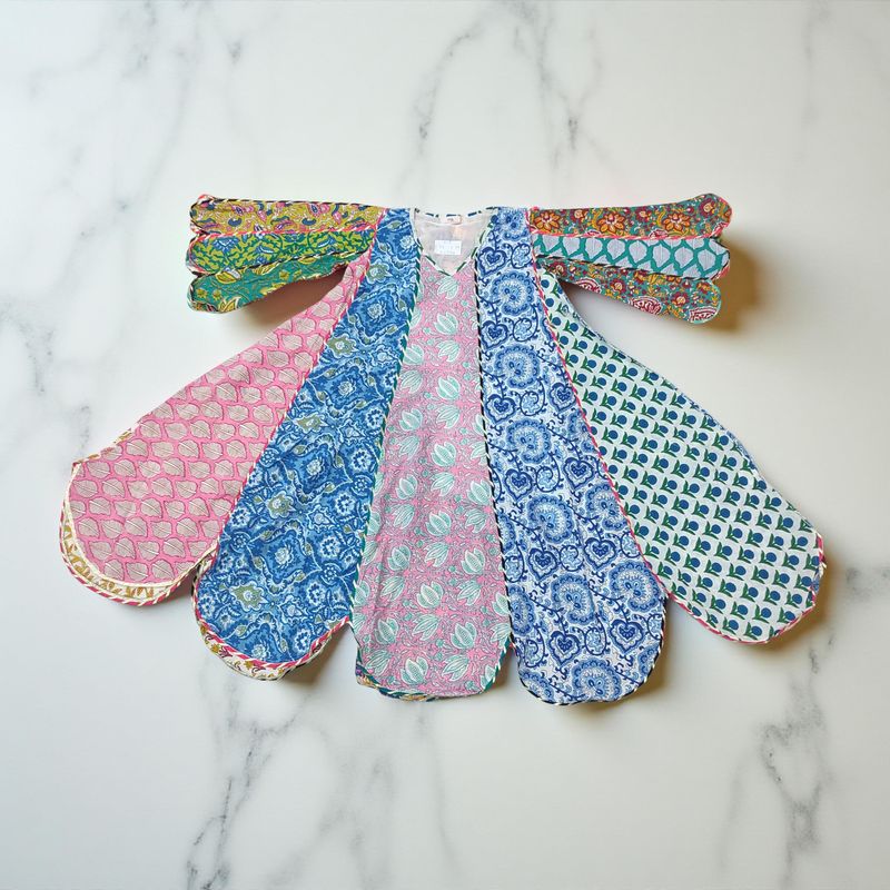 6-7 Year Meher Multi Printed Cotton Girls Dress 38&quot; Long Jalabiya