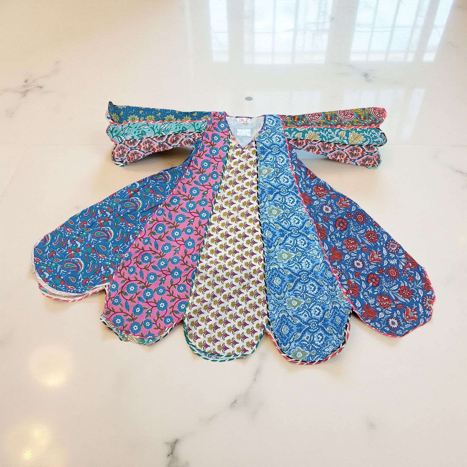 6-7 Year Meher Multi Printed Cotton Girls Dress 38&quot; Long Jalabiya