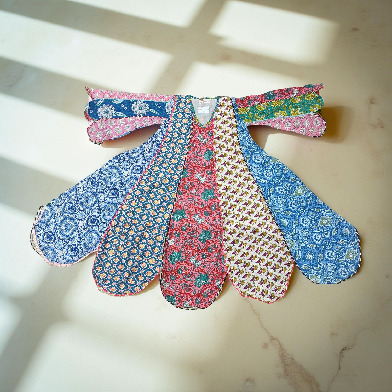 6-7 Year Meher Multi Printed Cotton Girls Dress 38&quot; Long Jalabiya