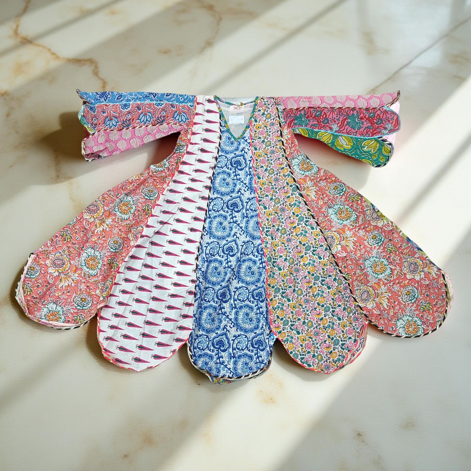 6-7 Year Meher Multi Printed Cotton Girls Dress 38&quot; Long Jalabiya