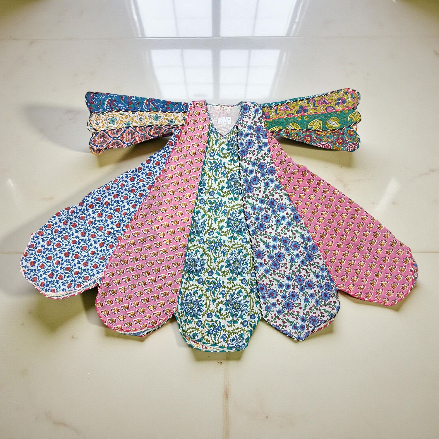 6-7 Year Meher Multi Printed Cotton Girls Dress 38&quot; Long Jalabiya