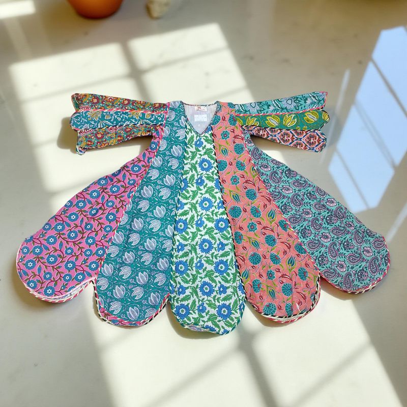 6-7 Year Meher Multi Printed Cotton Girls Dress 38&quot; Long Jalabiya