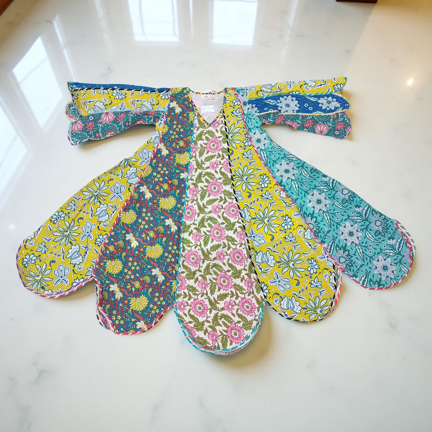6-7 Year Meher Multi Printed Cotton Girls Dress 38&quot; Long Jalabiya