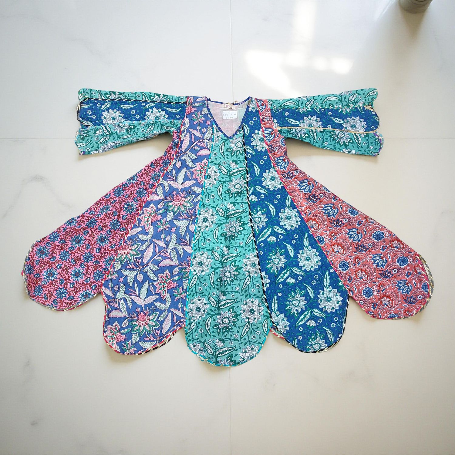 6-7 Year Meher Multi Printed Cotton Girls Dress 38&quot; Long Jalabiya