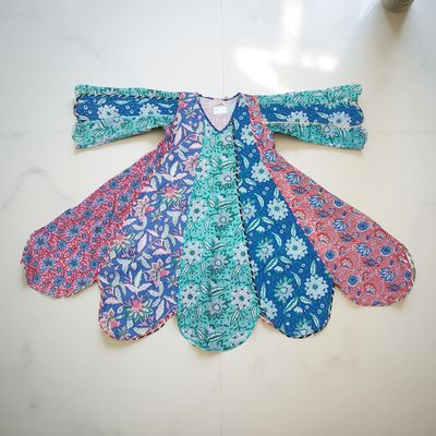 6-7 Year Meher Multi Printed Cotton Girls Dress 38&quot; Long Jalabiya