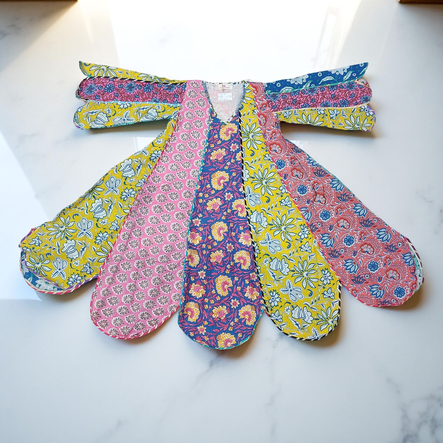 6-7 Year Meher Multi Printed Cotton Girls Dress 38&quot; Long Jalabiya