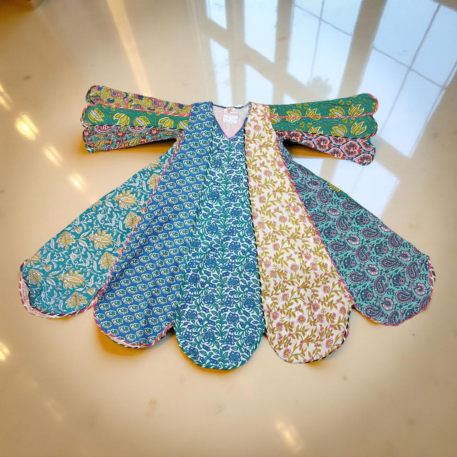 6-7 Year Meher Multi Printed Cotton Girls Dress 38&quot; Long Jalabiya