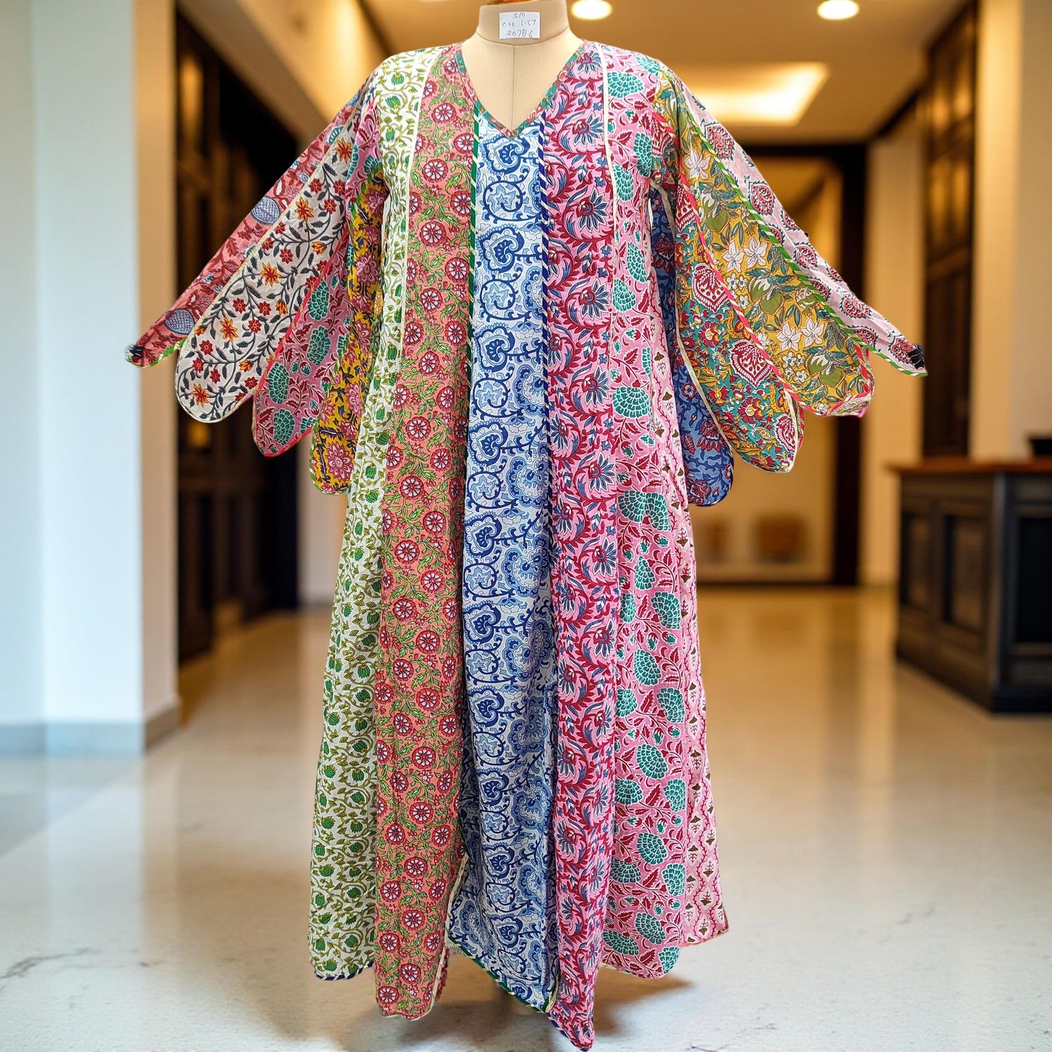 S/M Meher Multi Printed Cotton Dress 57&quot; Long Jalabiya