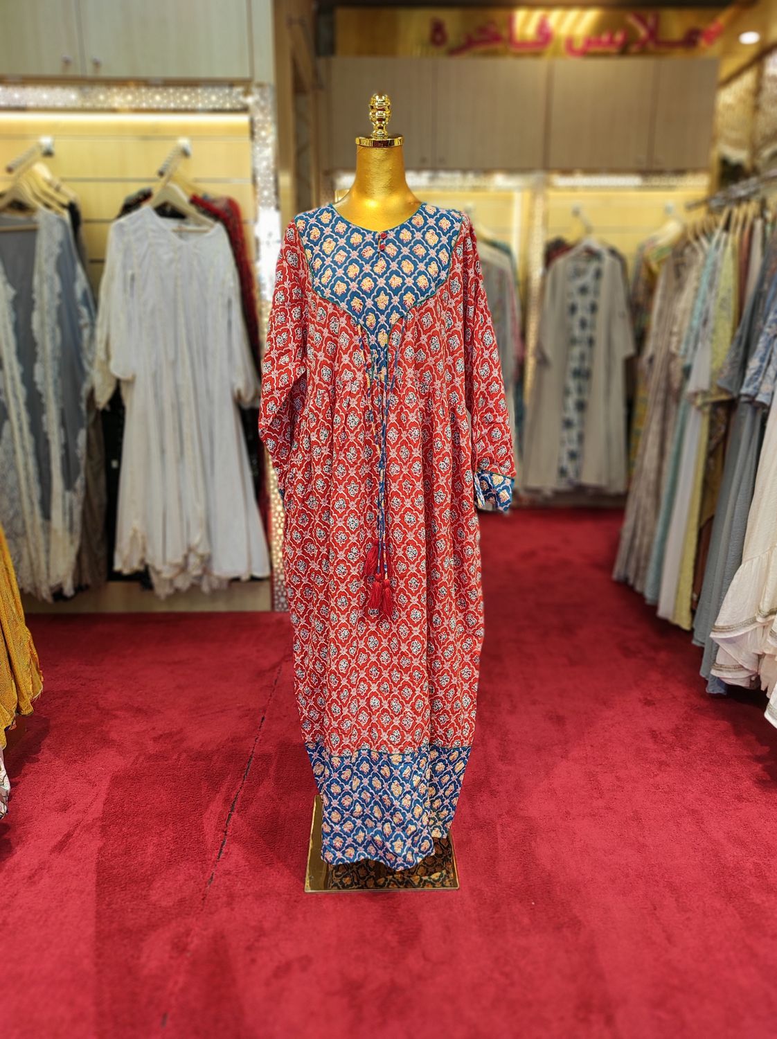 2XL/3XL Zaria Printed Cotton Dress 57&quot;Long Jalabiya