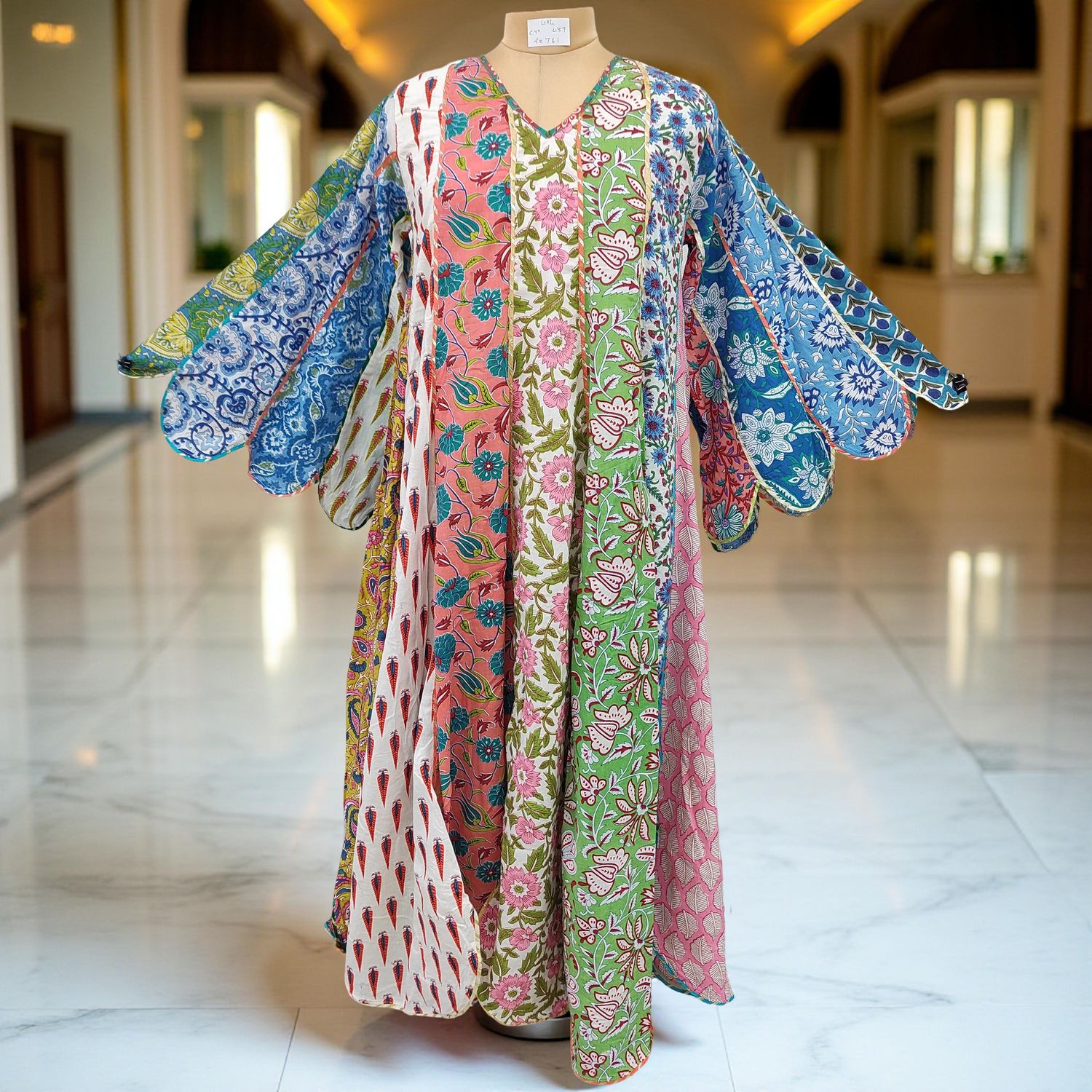 L/XL Meher Multi Printed Cotton Dress 57&quot; Long Jalabiya