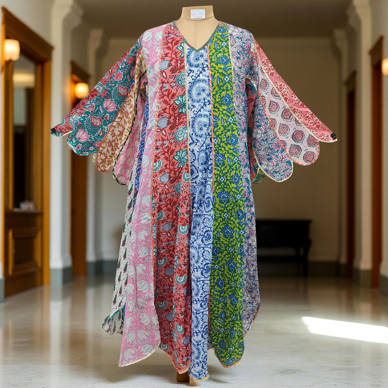L/XL Meher Multi Printed Cotton Dress 57&quot; Long Jalabiya