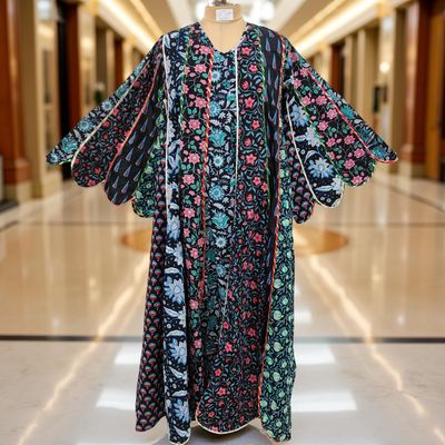 L/XL Meher Multi Printed Cotton Dress 57&quot; Long Jalabiya