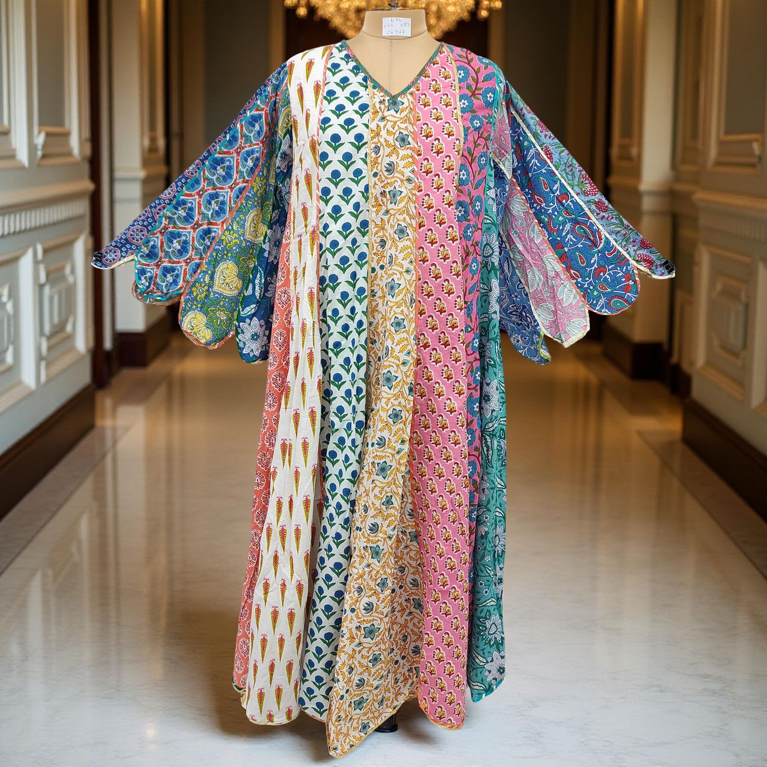 L/XL Meher Multi Printed Cotton Dress 57&quot; Long Jalabiya