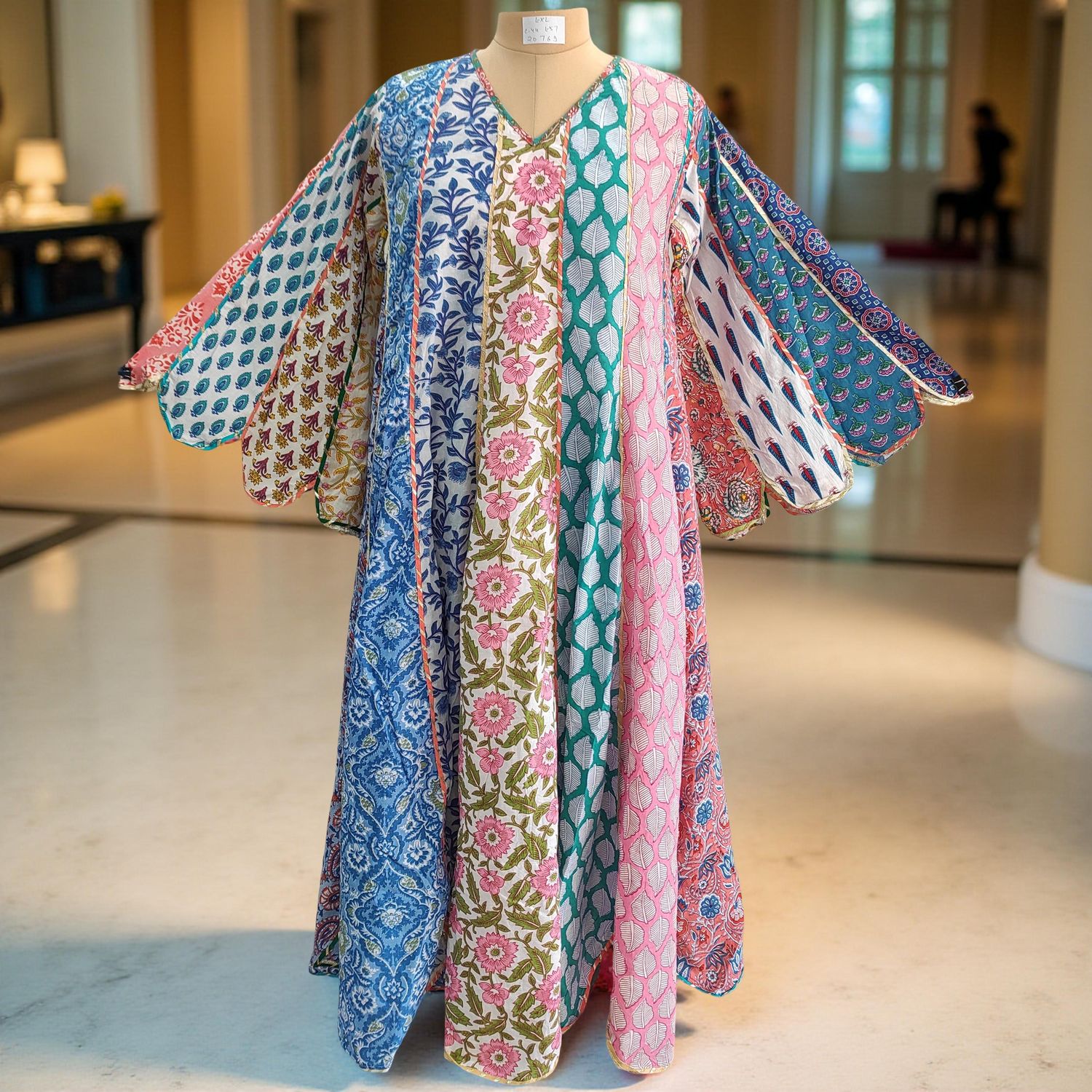 L/XL Meher Multi Printed Cotton Dress 57&quot; Long Jalabiya