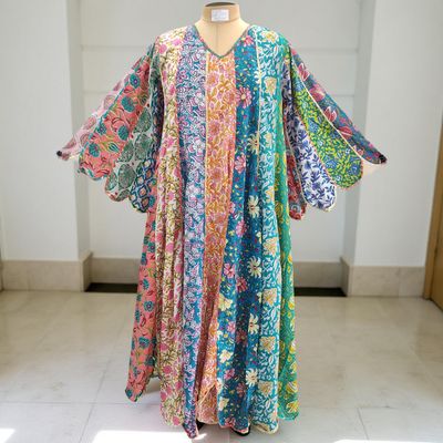 L/XL Meher Multi Printed Cotton Dress 57&quot; Long Jalabiya