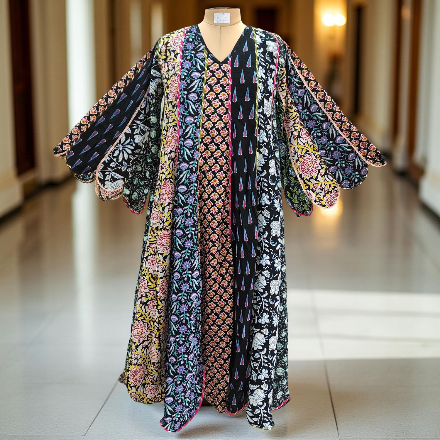 L/XL Meher Multi Printed Cotton Dress 57&quot; Long Jalabiya