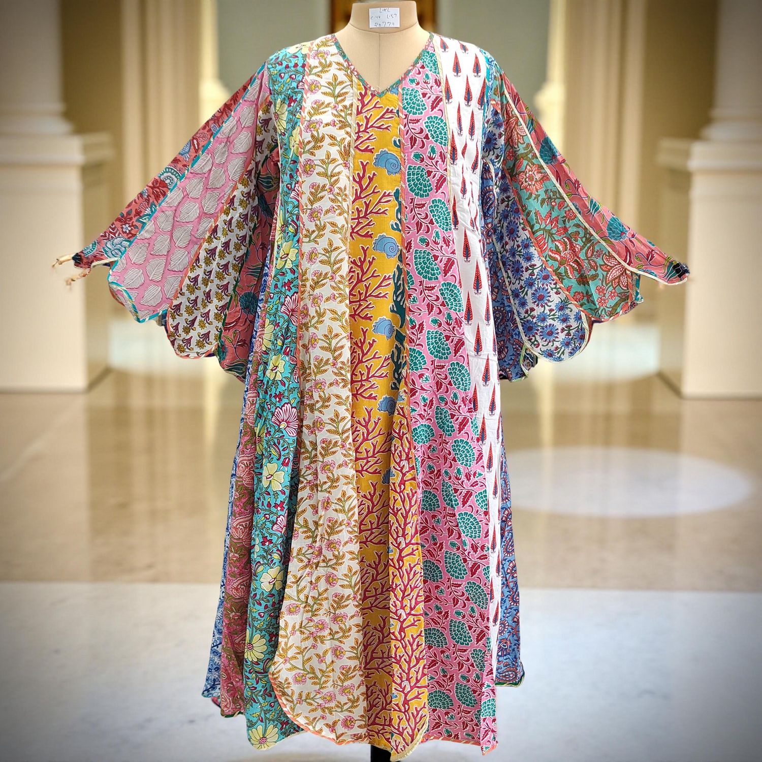 L/XL Meher Multi Printed Cotton Dress 57&quot; Long Jalabiya