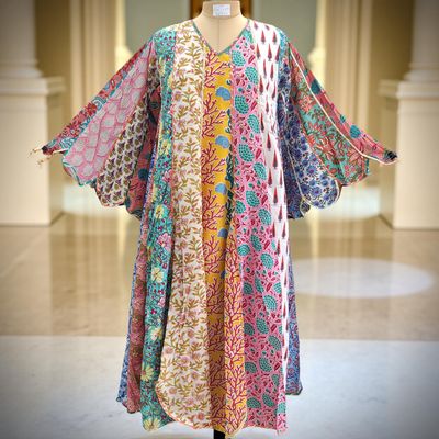 L/XL Meher Multi Printed Cotton Dress 57&quot; Long Jalabiya