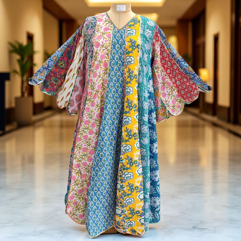 L/XL Meher Multi Printed Cotton Dress 57&quot; Long Jalabiya