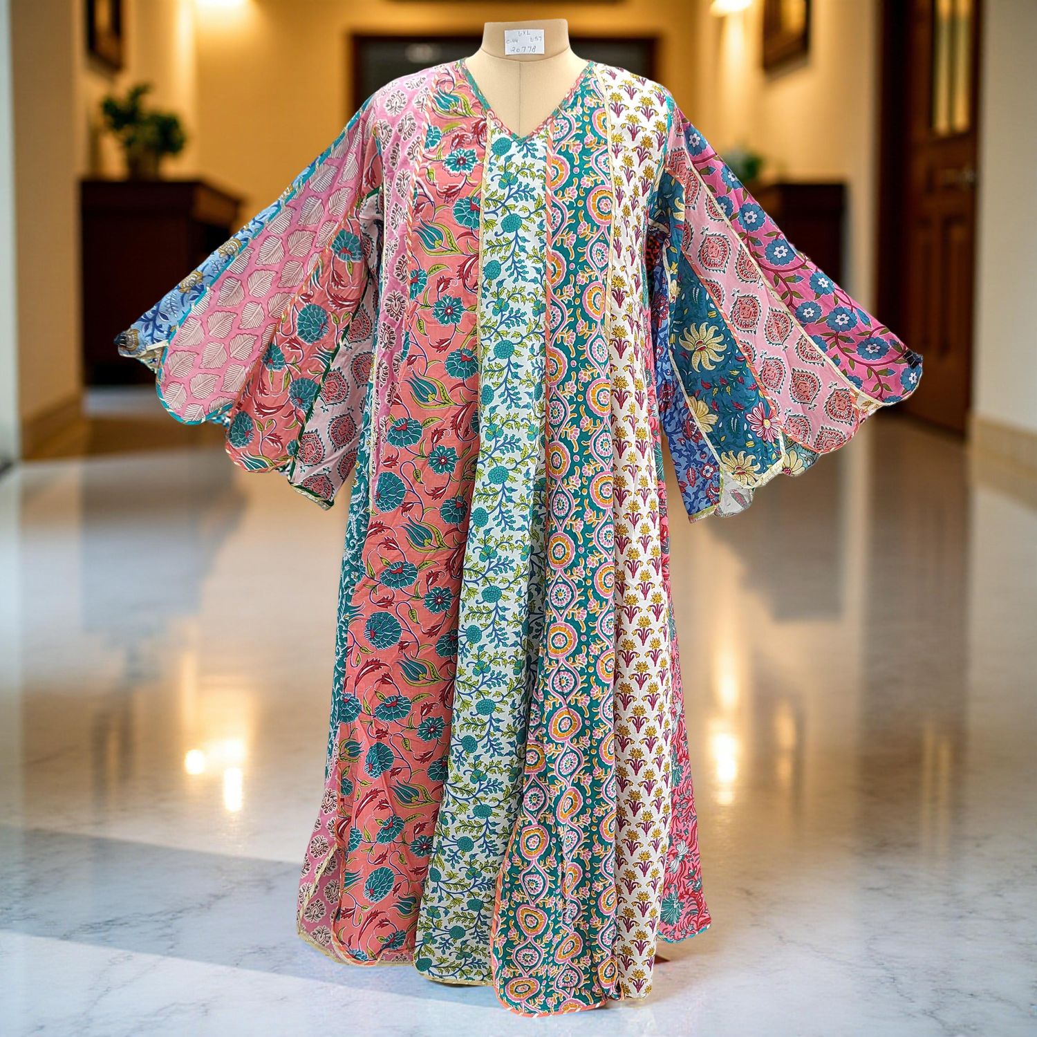 L/XL Meher Multi Printed Cotton Dress 57&quot; Long Jalabiya