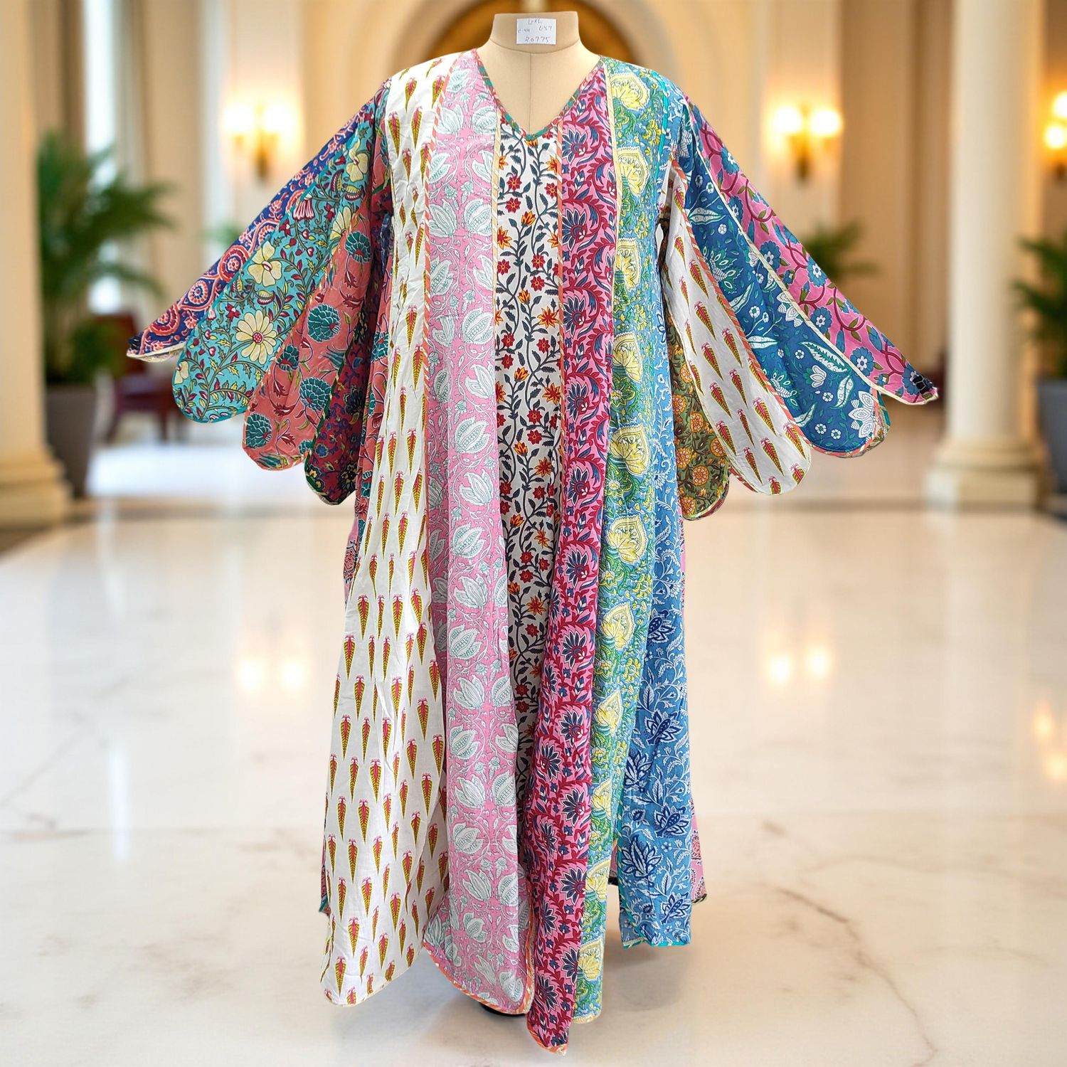 L/XL Meher Multi Printed Cotton Dress 57&quot; Long Jalabiya