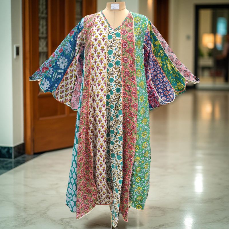 L/XL Meher Multi Printed Cotton Dress 57&quot; Long Jalabiya