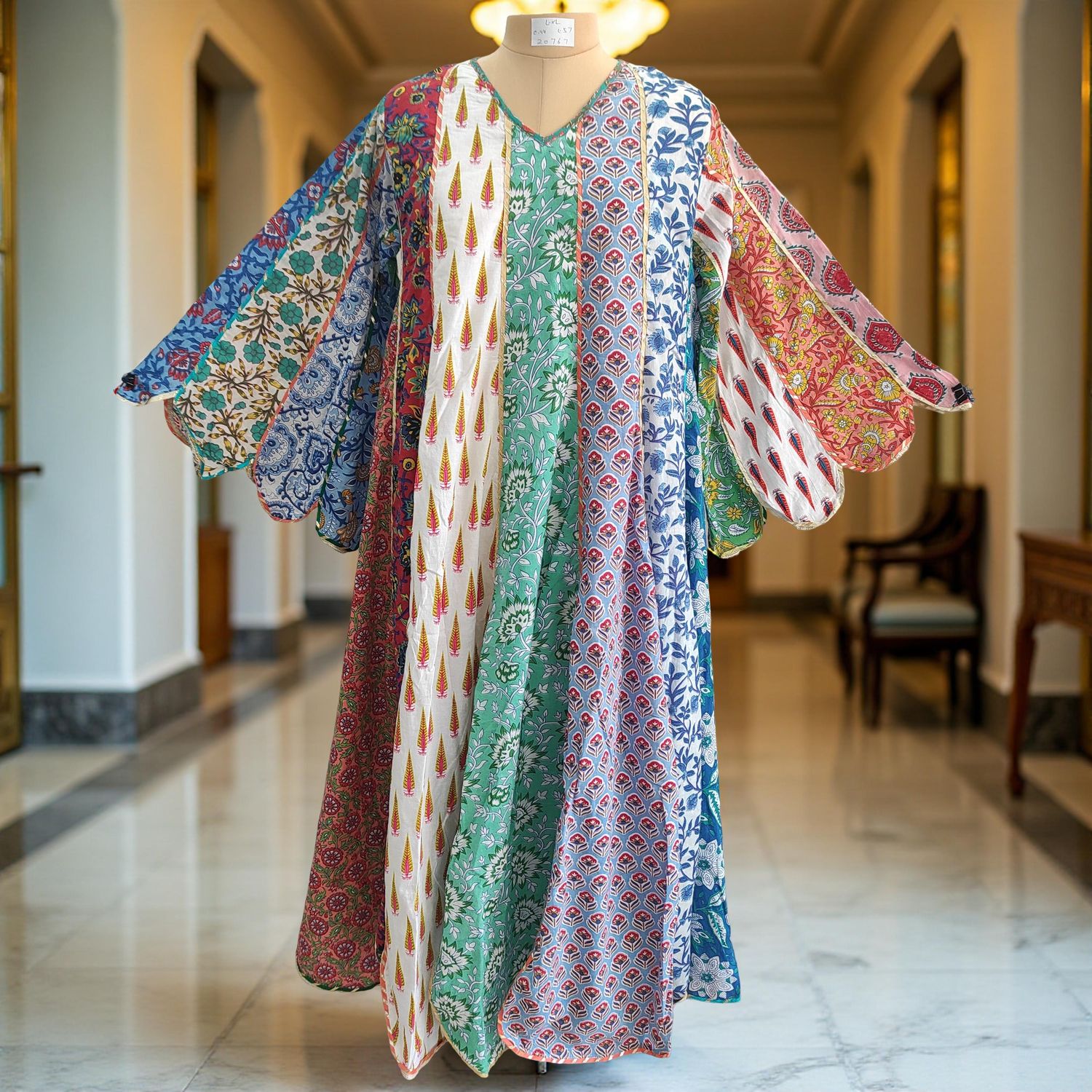 L/XL Meher Multi Printed Cotton Dress 57&quot; Long Jalabiya