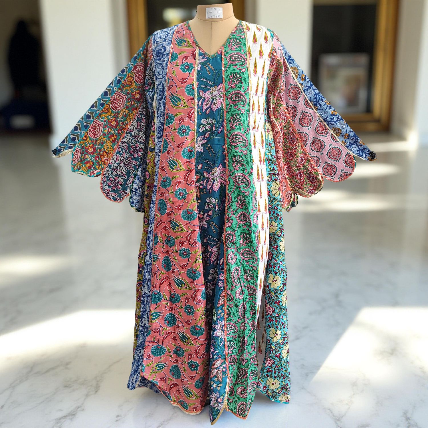 L/XL Meher Multi Printed Cotton Dress 57&quot; Long Jalabiya