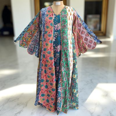 L/XL Meher Multi Printed Cotton Dress 57&quot; Long Jalabiya