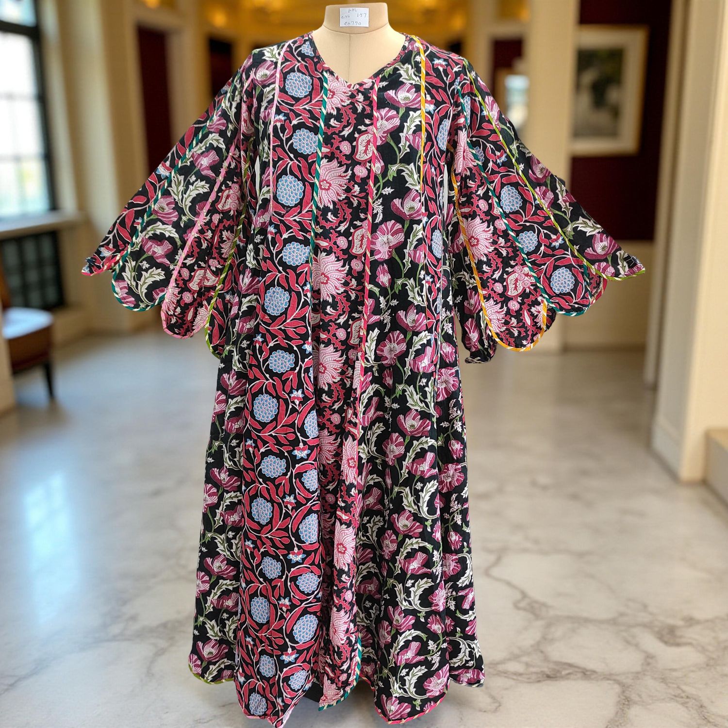 L/XL Meher Multi Printed Cotton Dress 57&quot; Long Jalabiya