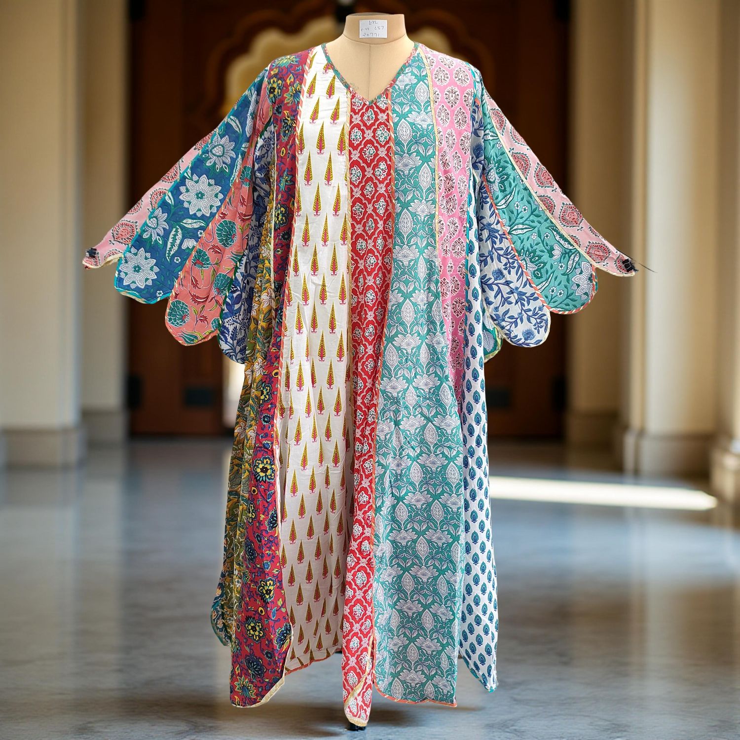 L/XL Meher Multi Printed Cotton Dress 57&quot; Long Jalabiya