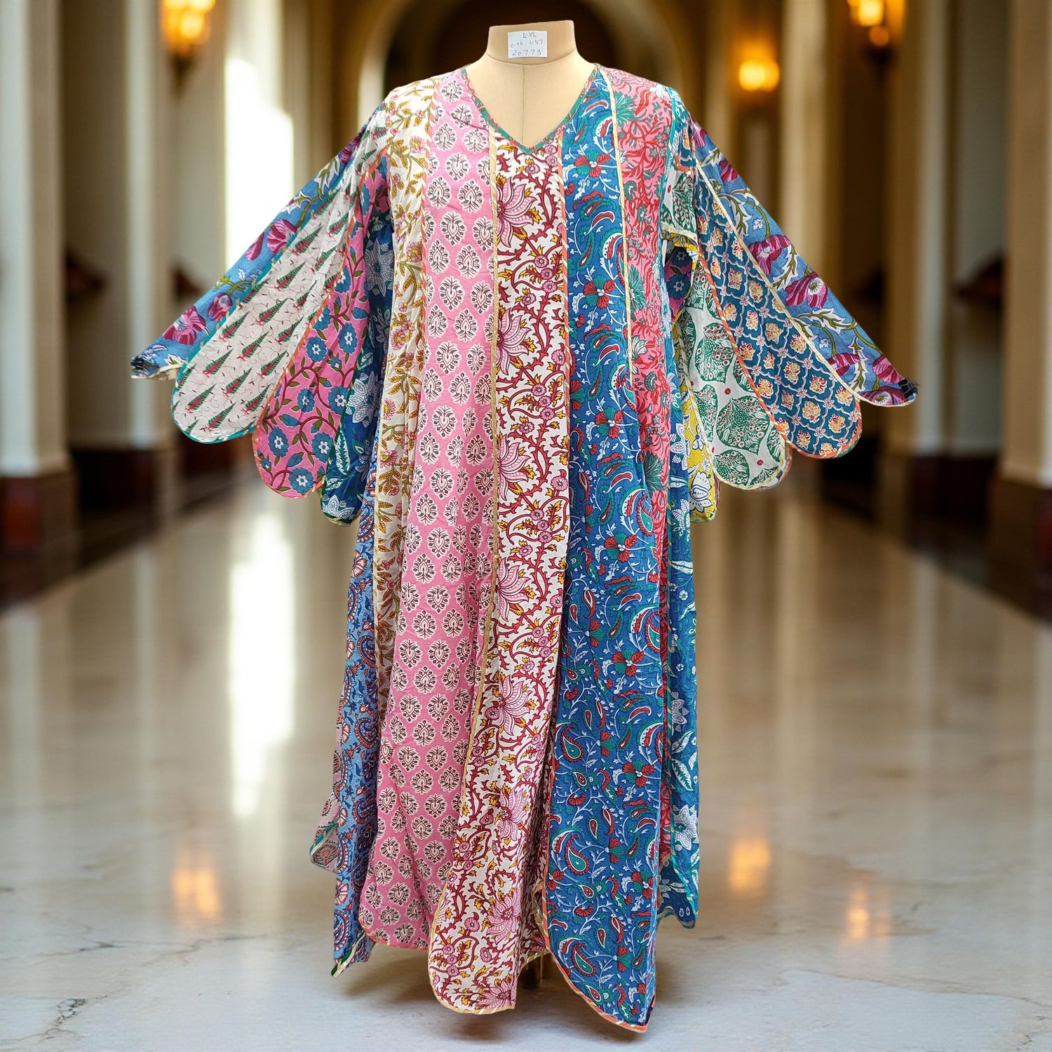 L/XL Meher Multi Printed Cotton Dress 57&quot; Long Jalabiya