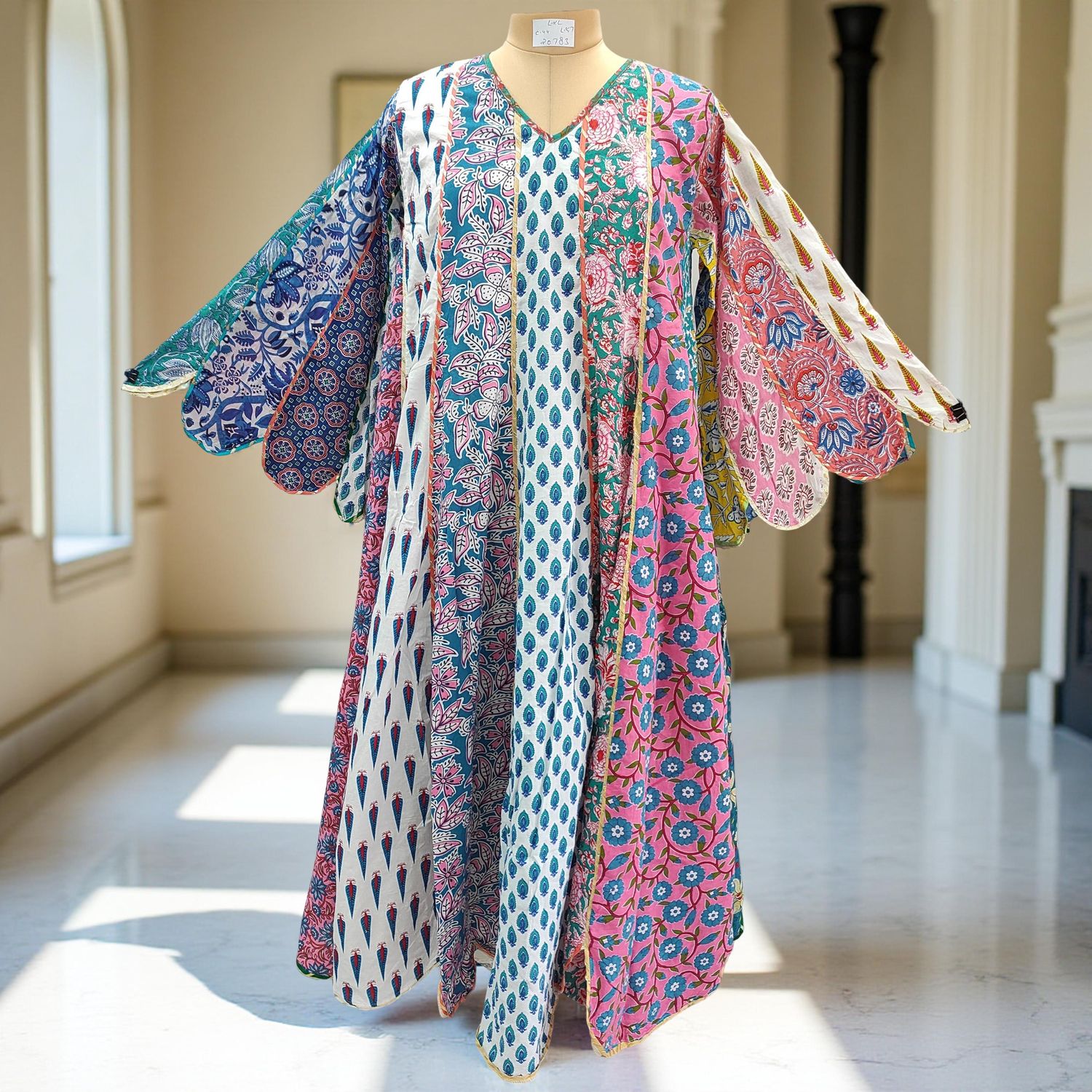 L/XL Meher Multi Printed Cotton Dress 57&quot; Long Jalabiya