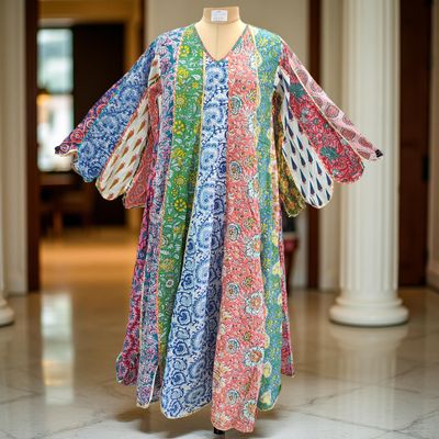 L/XL Meher Multi Printed Cotton Dress 57&quot; Long Jalabiya
