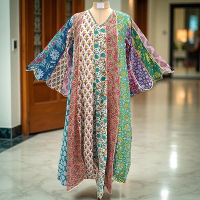 L/XL Meher Multi Printed Cotton Dress 57&quot; Long Jalabiya