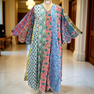 L/XL Meher Multi Printed Cotton Dress 57&quot; Long Jalabiya