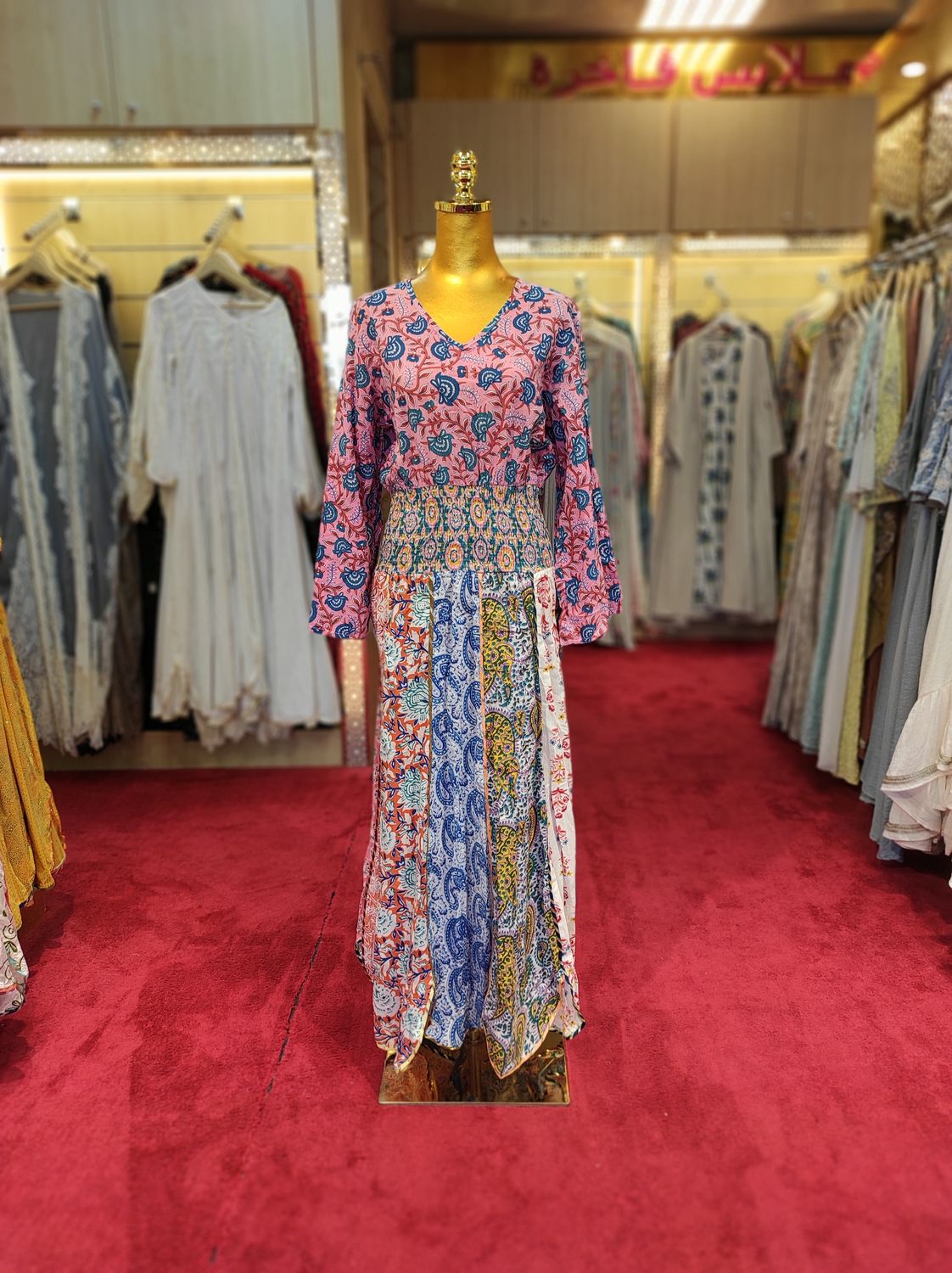 S/M Zayna Printed Cotton Dress 57&quot; Long Jalabiya