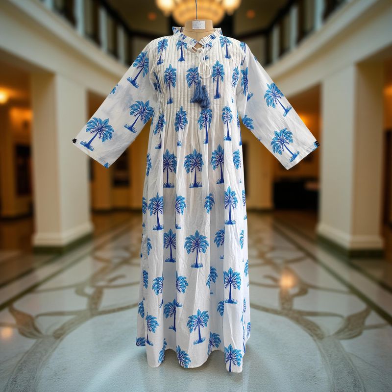 S/M Adeem Printed Cotton Dress 57&quot; Long Jalabiya