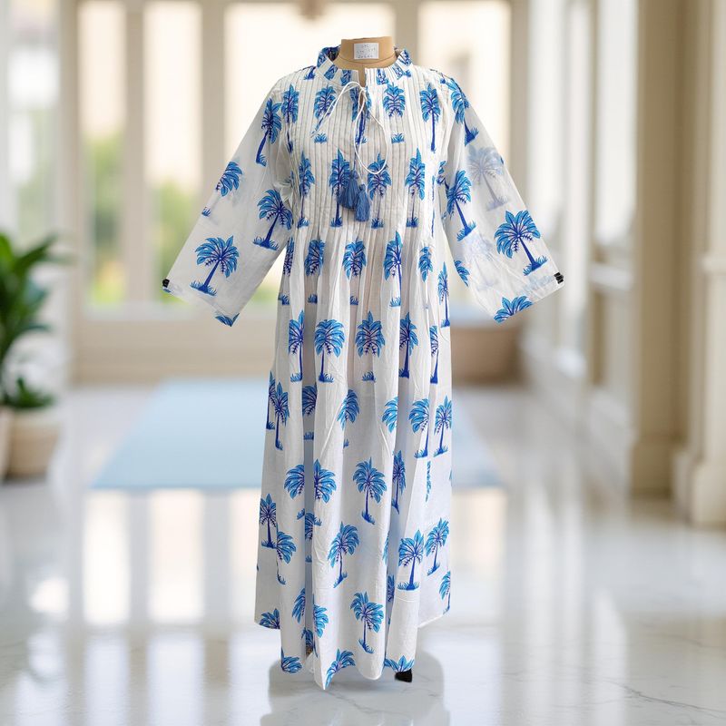 L/XL Adeem Printed Cotton Dress 57&quot; Long Jalabiya