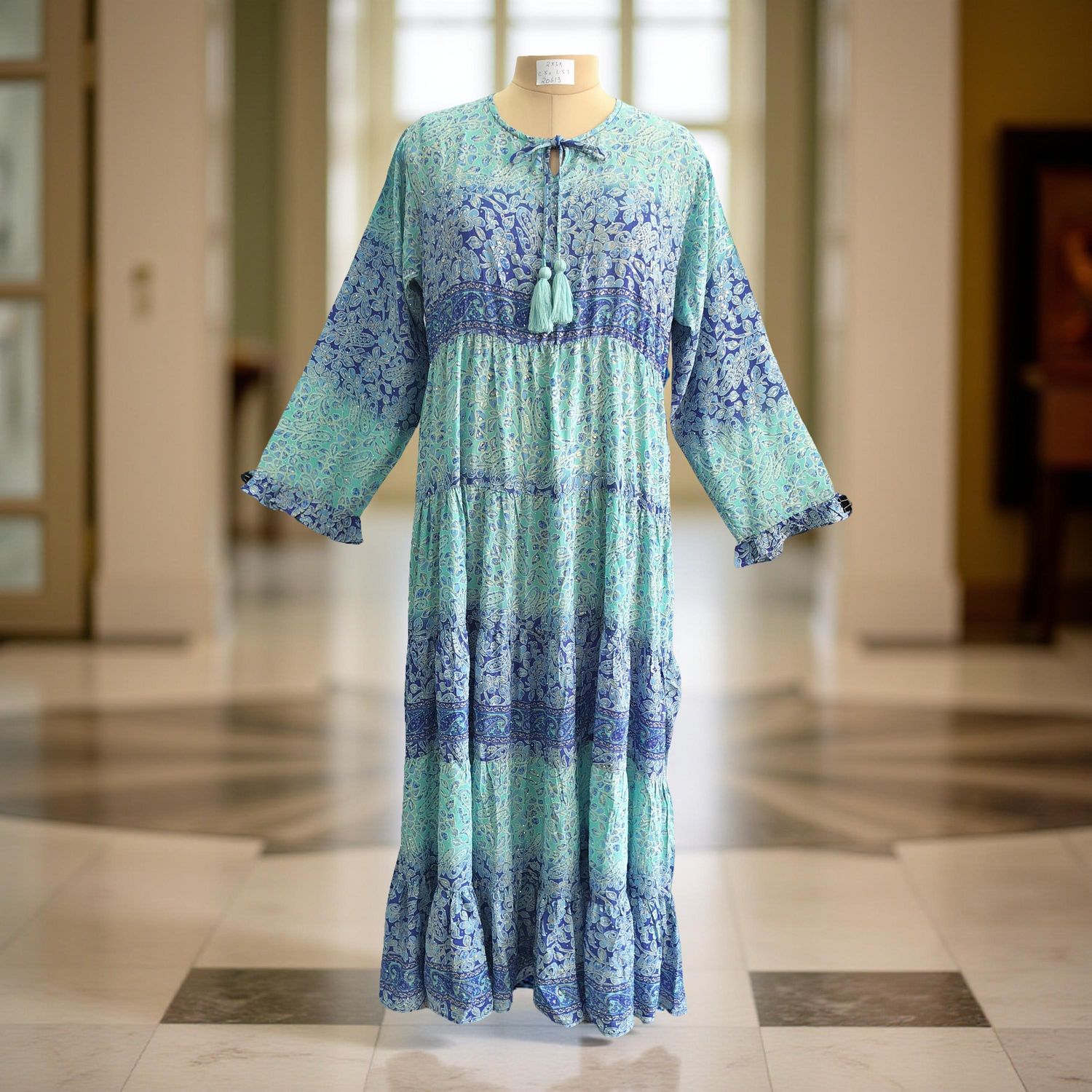 2XL/3XL  Razia Silk Crystal Printed  Dress 57&quot; Long Jalabiya