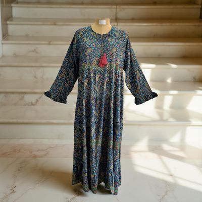 2XL/3XL  Razia Silk Crystal Printed  Dress 57&quot; Long Jalabiya