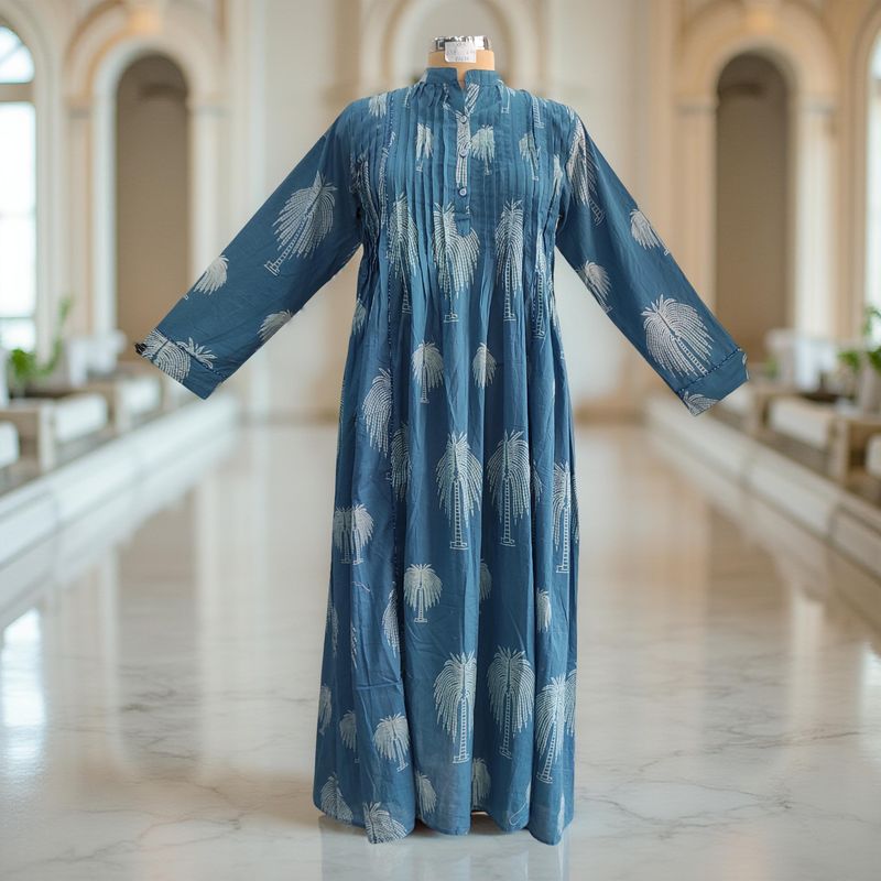 XS/S Afra Printed Cotton Dress 54&quot; Long Jalabiya
