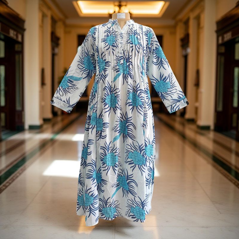 XS/S Afra Printed Cotton Dress 54&quot; Long Jalabiya