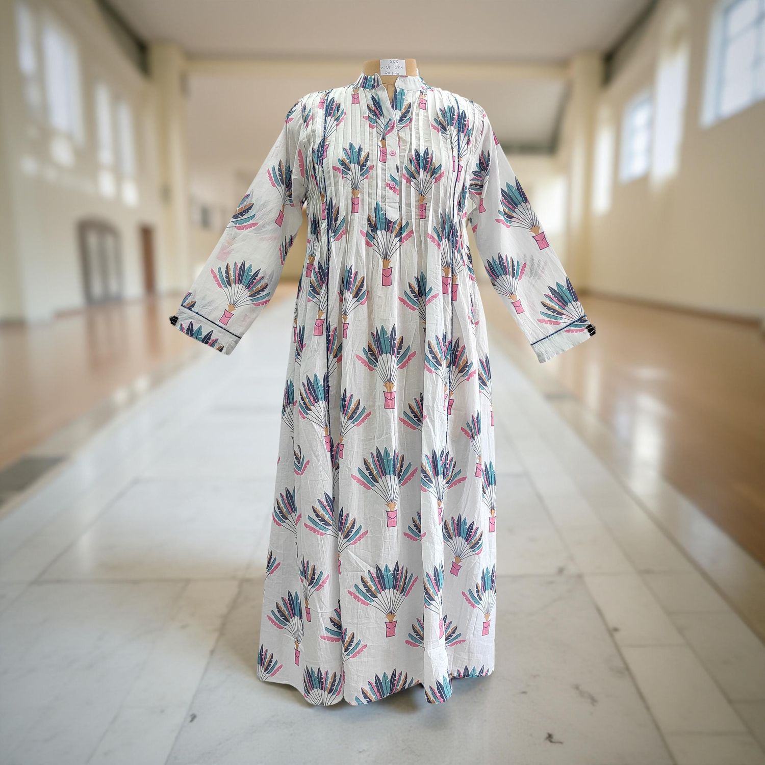 XS/S Afra Printed Cotton Dress 54&quot; Long Jalabiya