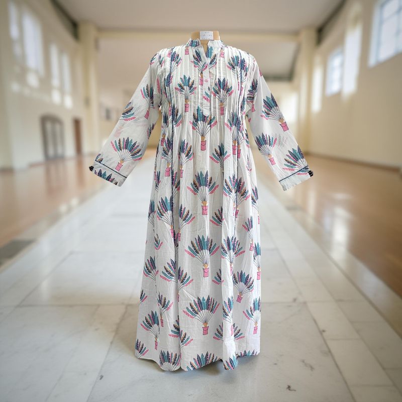XS/S Afra Printed Cotton Dress 54&quot; Long Jalabiya