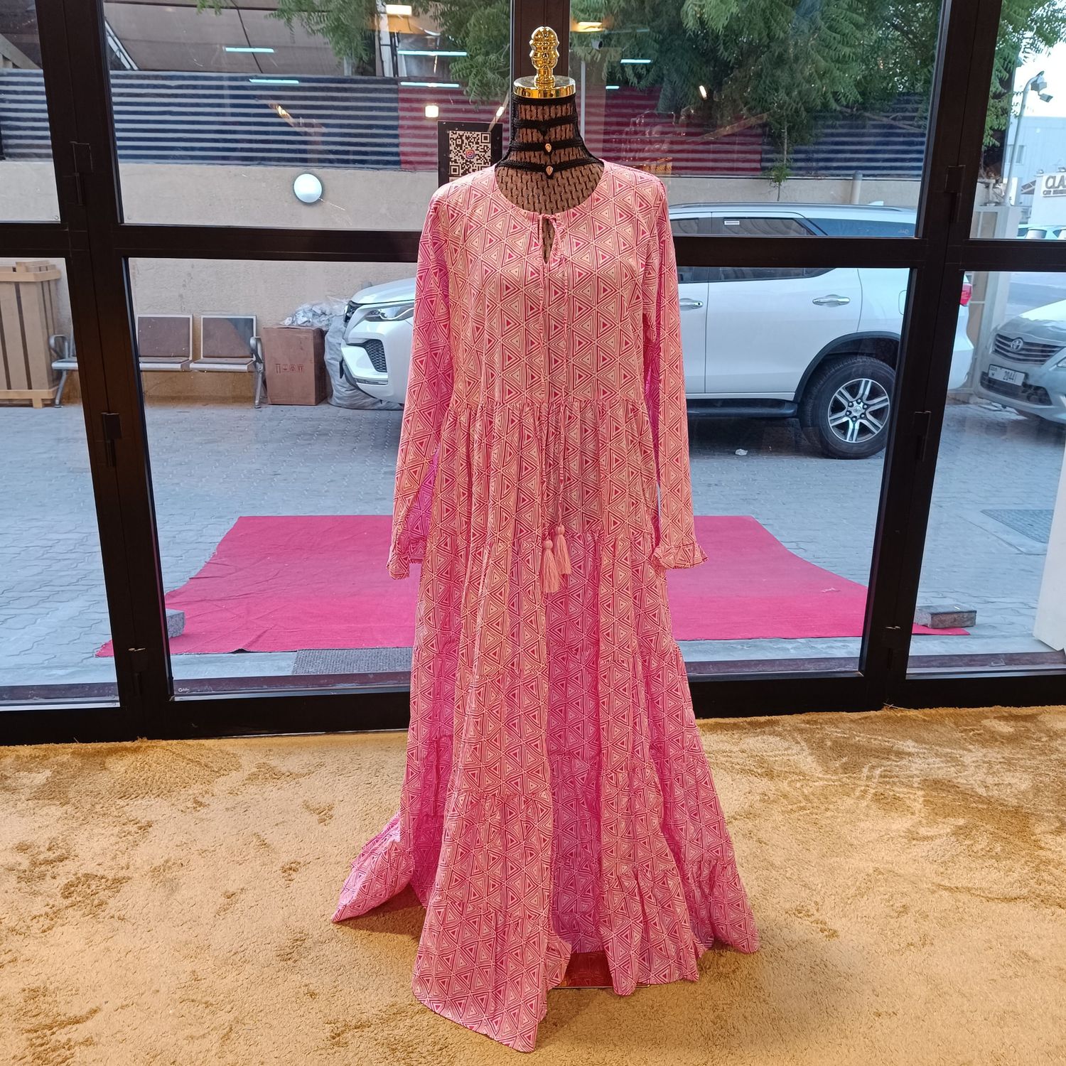 S-M Razia Printed Cotton Dress 57&quot; Jalabiya